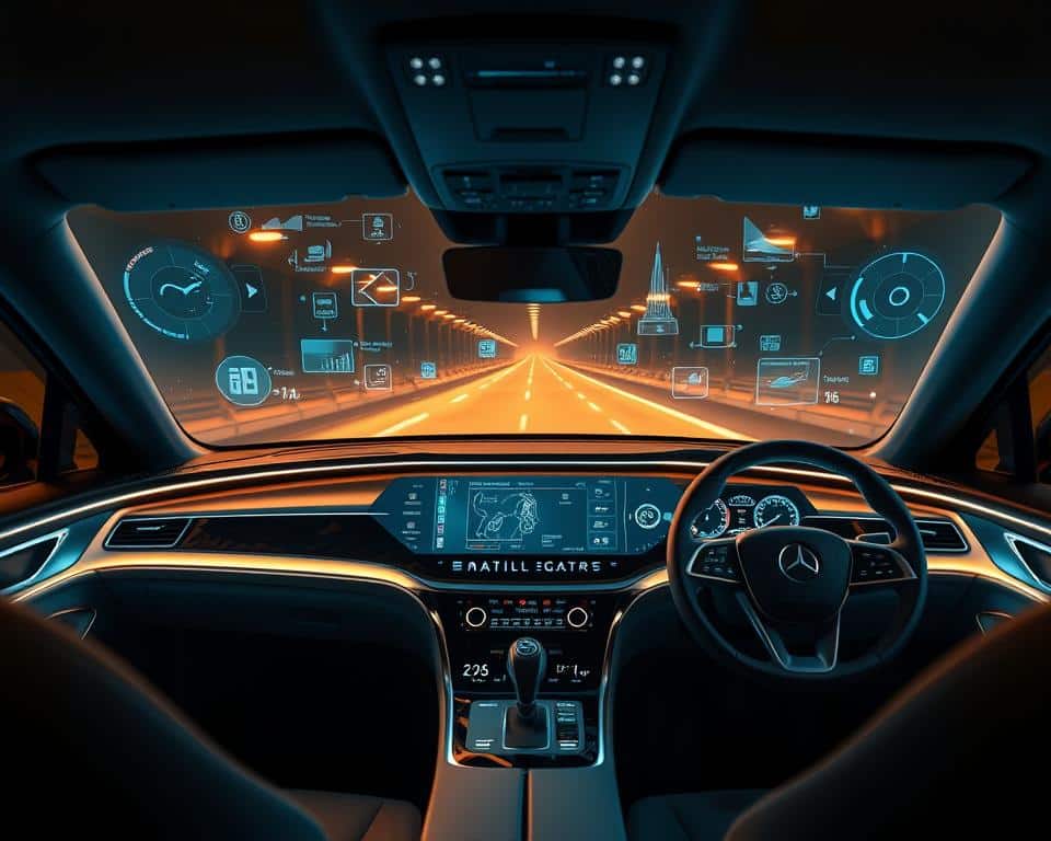 A futuristic dashboard display illuminates a sleek, modern vehicle interior. The center console showcases a user-friendly infotainment system, its interface displaying intuitive vehicle management tools. Holographic data visualizations flutter above the dashboard, offering real-time insights into engine performance, fuel efficiency, and navigation. Ambient lighting casts a warm glow, creating a sophisticated, high-tech ambiance. The driver's seat is positioned to provide an optimal view of the road ahead, seamlessly integrating advanced driver-assistance features. This image conveys the concept of "Infocar: Intelligent Vehicle Management", highlighting the blend of technology and elegance that empowers the modern driver. A futuristic dashboard display illuminates a sleek, modern vehicle interior. The center console showcases a user-friendly infotainment system, its interface displaying intuitive vehicle management tools. Holographic data visualizations flutter above the dashboard, offering real-time insights into engine performance, fuel efficiency, and navigation. Ambient lighting casts a warm glow, creating a sophisticated, high-tech ambiance. The driver's seat is positioned to provide an optimal view of the road ahead, seamlessly integrating advanced driver-assistance features. This image conveys the concept of "Infocar: Intelligent Vehicle Management", highlighting the blend of technology and elegance that empowers the modern driver.