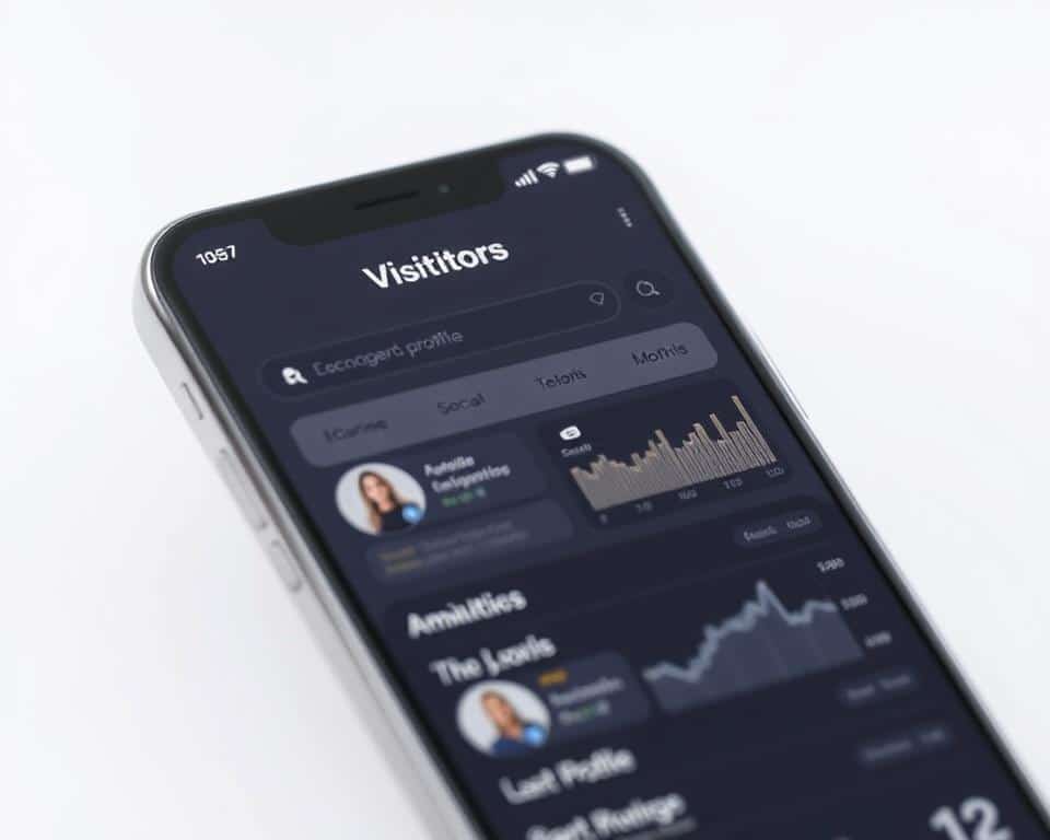 A sleek and modern iOS app interface, showcasing the "Visitors Pro" app in a clean, minimalist design. The app's icon and name prominently displayed at the top, with a sophisticated profile view below, highlighting user analytics and metrics. The interface features a smooth, elegant layout with intuitive navigation, crisp typography, and muted color tones that convey a premium, high-quality user experience. The overall composition suggests a powerful, yet user-friendly solution for monitoring social media profile activity, captured in a well-lit, high-resolution render with a shallow depth of field.