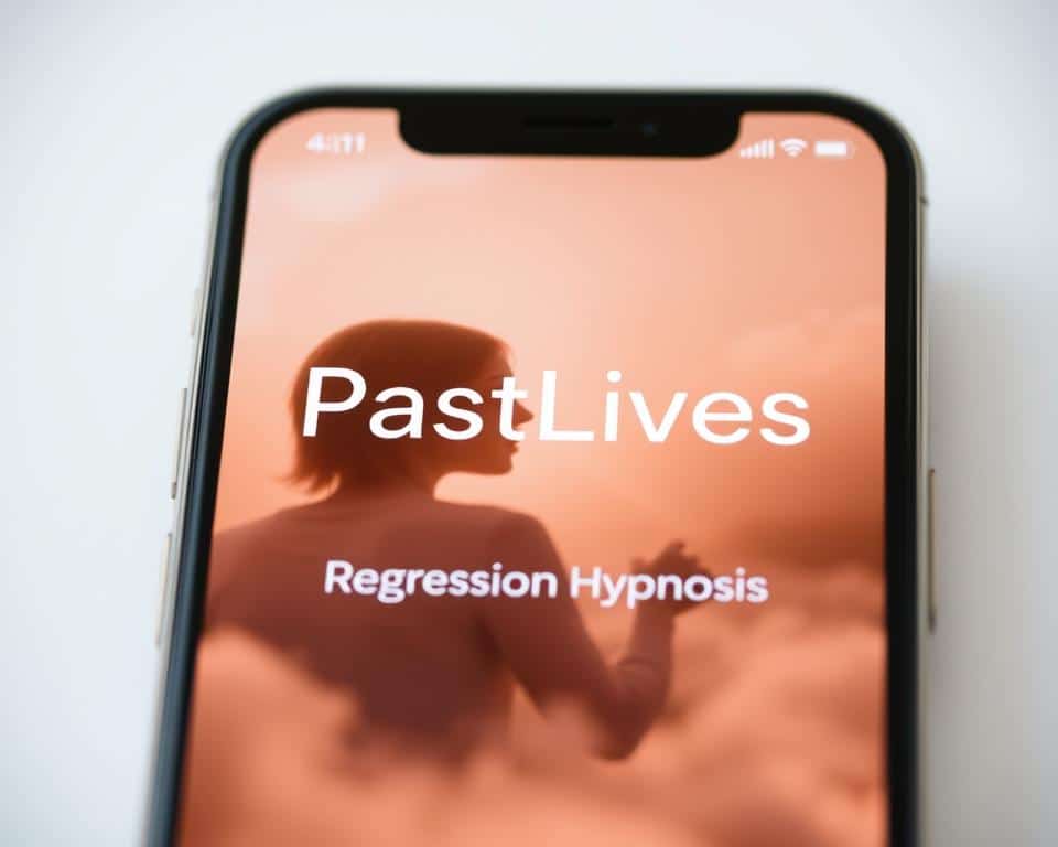 A sleek and modern mobile app interface, with a warm, earthy color palette. In the center, a large, prominently displayed "PastLives" app logo, rendered in a clean, minimalist typographic style. Below, a subtitle reads "Regression Hypnosis" in a soft, legible font. The screen displays a serene, dreamlike visualization of a person's past life, with hazy, atmospheric lighting and a sense of mysticism. The overall composition conveys a sense of trust, reliability, and a connection to the spiritual realm. The image is captured at a slight angle, with a subtle depth of field effect, creating a sense of depth and professionalism. A sleek and modern mobile app interface, with a warm, earthy color palette. In the center, a large, prominently displayed "PastLives" app logo, rendered in a clean, minimalist typographic style. Below, a subtitle reads "Regression Hypnosis" in a soft, legible font. The screen displays a serene, dreamlike visualization of a person's past life, with hazy, atmospheric lighting and a sense of mysticism. The overall composition conveys a sense of trust, reliability, and a connection to the spiritual realm. The image is captured at a slight angle, with a subtle depth of field effect, creating a sense of depth and professionalism.