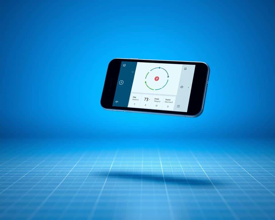 A smartphone levitating amidst a serene, blue-hued environment, its screen displaying a real-time location tracking interface with GPS coordinates and triangulation markers. In the foreground, a subtle grid pattern emerges, representing the precise coordinates and signal strength data used to pinpoint the device's location. The middle ground features a minimalist, user-friendly interface with intuitive controls, while the background subtly suggests the interconnected nature of mobile networks and satellite systems. The scene is illuminated by a soft, diffuse lighting that creates a sense of depth and technological elegance, inviting the viewer to imagine the seamless process of locating a lost or misplaced smartphone.