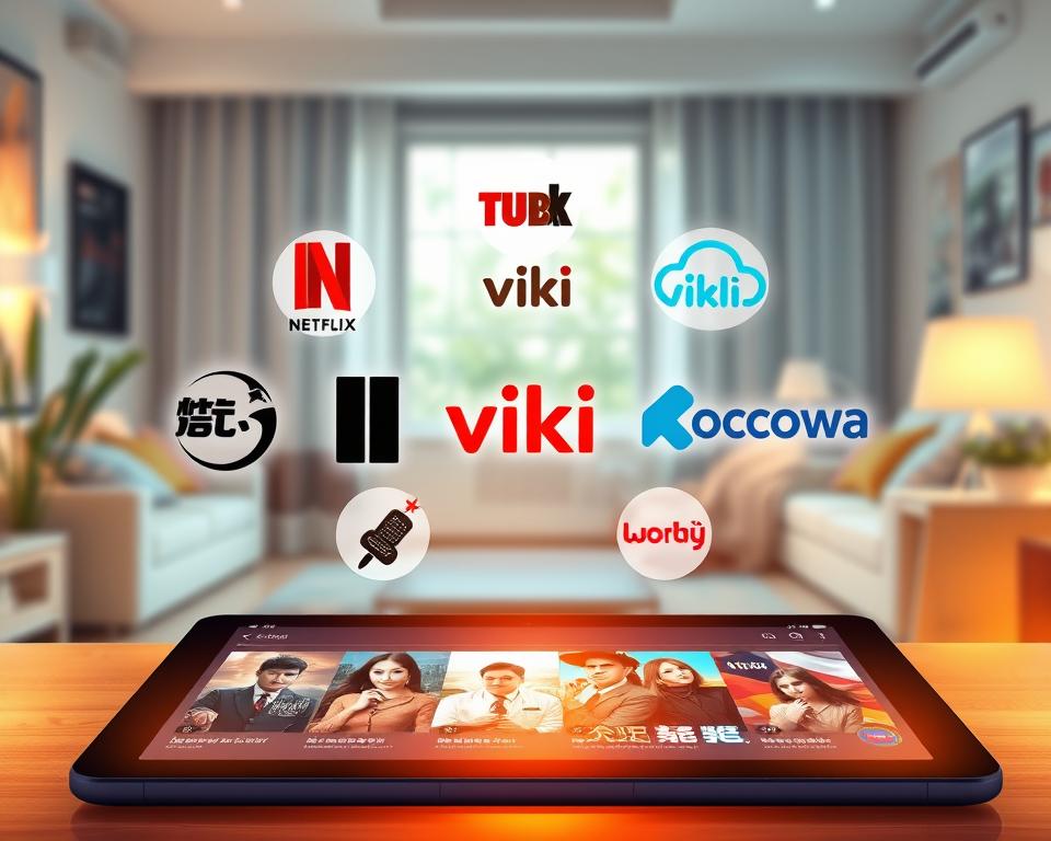 A vibrant and dynamic illustration comparing streaming platforms for Asian dramas, specifically focusing on Korean soap operas available in 2024. In the foreground, display a sleek tablet with a user interface showcasing popular Korean drama thumbnails, glowing warmly. In the middle, depict logo icons of various streaming services such as Netflix, Viki, and Kocowa arranged artistically around the tablet. The background features a soft focus of a cozy living room with ambient lighting, emphasizing a welcoming atmosphere for viewers. Use a slight angle to capture hints of greenery through a nearby window, suggesting a serene viewing experience. The overall mood is inviting, modern, and engaging, encouraging viewers to explore these platforms. A vibrant and dynamic illustration comparing streaming platforms for Asian dramas, specifically focusing on Korean soap operas available in 2024. In the foreground, display a sleek tablet with a user interface showcasing popular Korean drama thumbnails, glowing warmly. In the middle, depict logo icons of various streaming services such as Netflix, Viki, and Kocowa arranged artistically around the tablet. The background features a soft focus of a cozy living room with ambient lighting, emphasizing a welcoming atmosphere for viewers. Use a slight angle to capture hints of greenery through a nearby window, suggesting a serene viewing experience. The overall mood is inviting, modern, and engaging, encouraging viewers to explore these platforms.