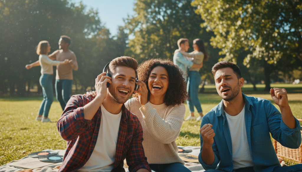 Pessoas felizes ao recordar músicas do passado