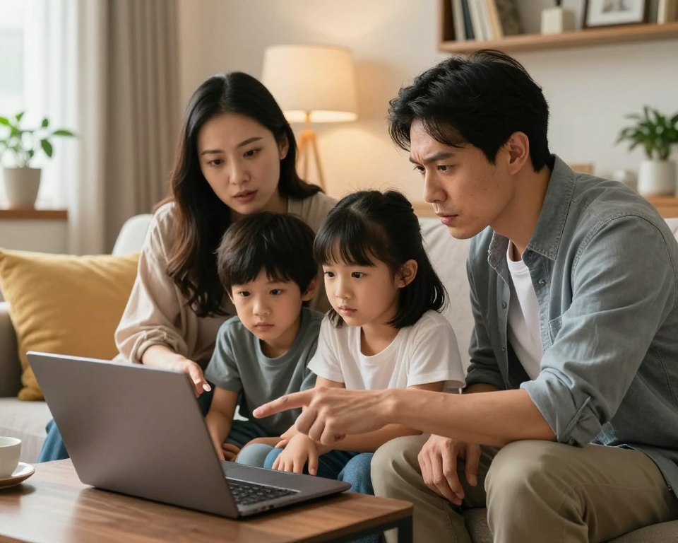 família buscando segurança na internet e vida saudável